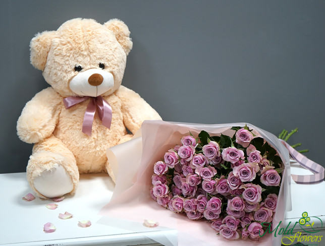 Set of Bouquet ''Refinement'' and Small Bear h=60 cm photo